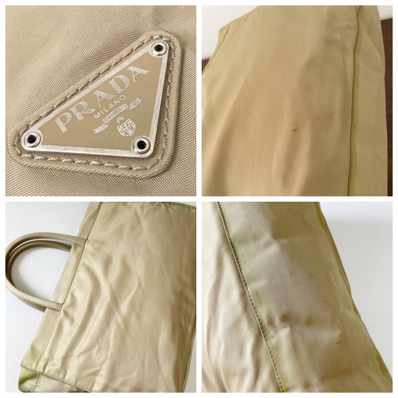 Prada tan Tessuto nylon triangle logo minimal tote bag medium size - Picture 6 of 12